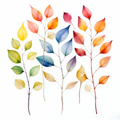 Watercolor leaves on white background. High-resolution