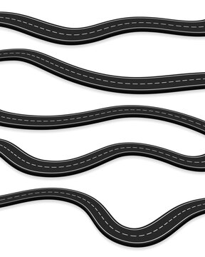 Five asphalt roads on white background, vector eps10 illustration