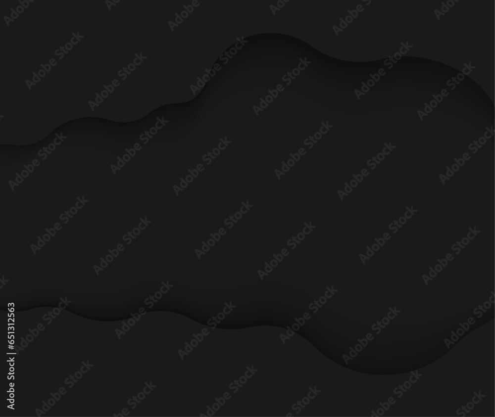 Wall mural abstract dark grey and black background with layered wavy 3d design and space for text.