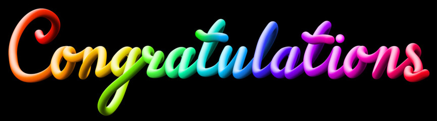 Fototapeta premium Congratulations fluid 3d twist text made of blended colorful circles.