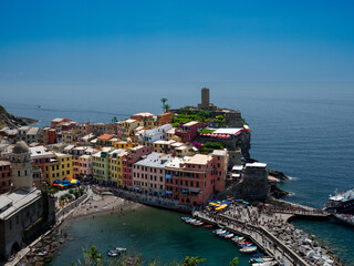 View on the cliff town of Vernazza, one of the colorful Cinque Terre on the Italian west coast