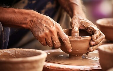 A potter in a pottery market. Generative AI - obrazy, fototapety, plakaty
