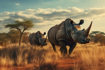 rhino at sunset, Generative AI