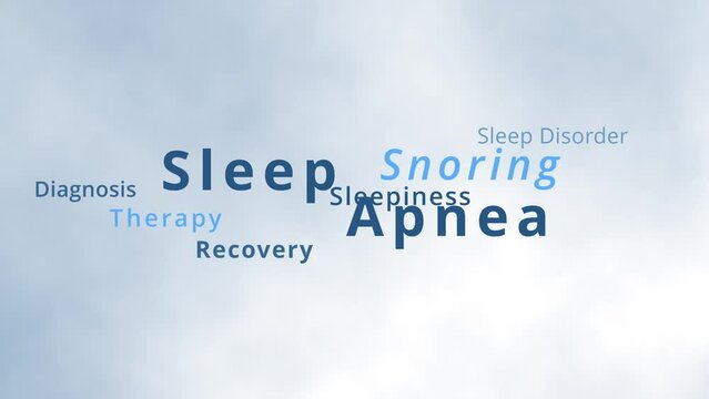 Sleep Apnea word cloud and sleep apnea tag cloud with terms of sleep disorder like breathing rate malfunction or oxygen undersupply due to snoring or obstructive or central sleep apnea therapy by cpap