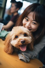 A pet owner at a pet-friendly cafe. Generative AI
