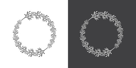 Black and white circular foliate laurels branches, Black silhouette circular laurel foliate. Vector illustration