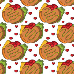 Seamless pattern with Sandwich in the shape of a Heart