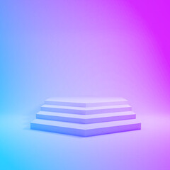 Empty podium or pedestal display on colorful gradient background with cylinder stand concept. Blank product shelf standing backdrop. 3D rendering.