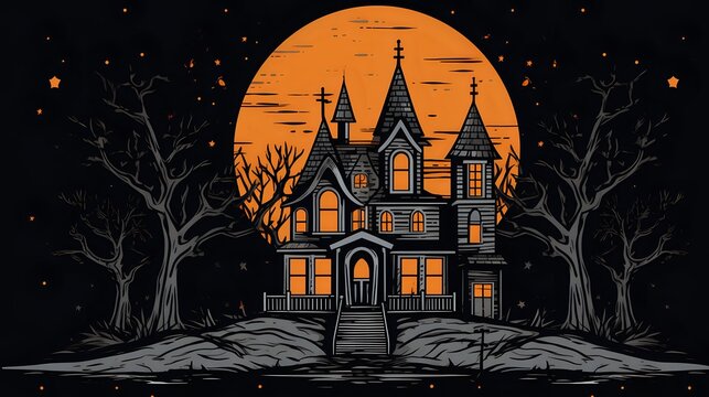 illustration of halloween haunted house