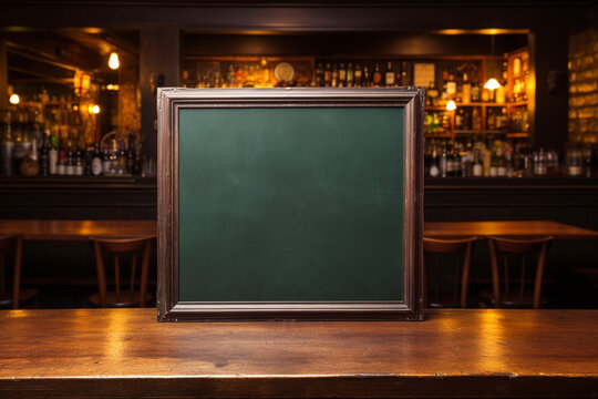 Traditional irish pub interior with empty vintage blackboard