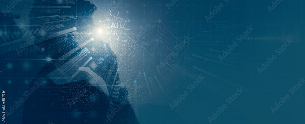 Poster Connection Digital transformation conceptual for next generation technology era, AI, Machine learning. Digital data network connections, Data transformation background.