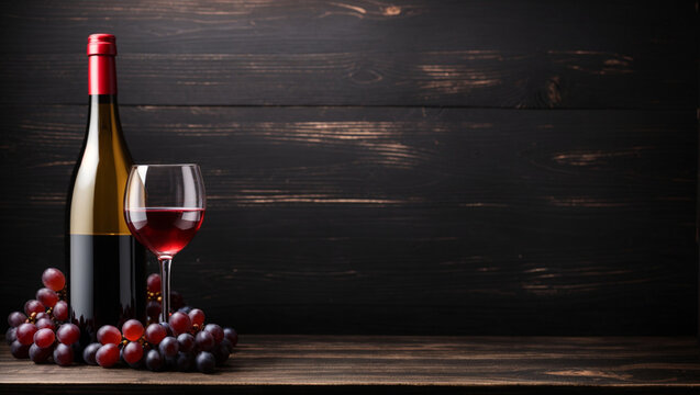 wine over black wooden table background. Backdrop with copy space