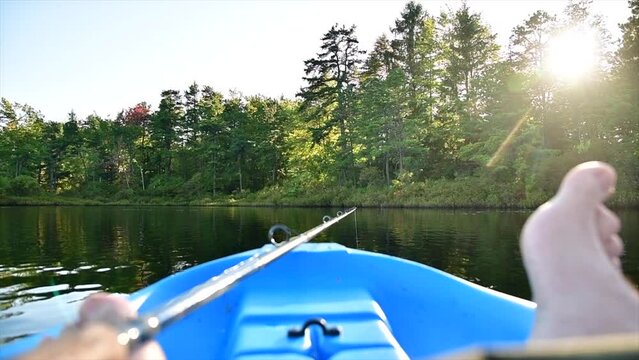 Kayak fishing catching fish, summer vacation, leisure hobbies copy space