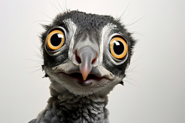 surprised baby penguin portrait over a white seamless background