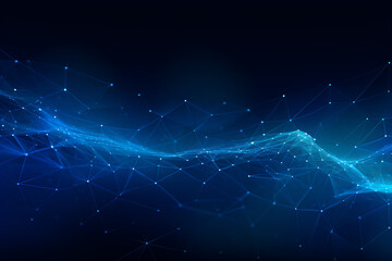 Abstract blue digital technology background of dots,  and lines. Concept for neural network, communication, data stream, big data, cyber data flow,  supercomputer, cloud computing. Generative AI