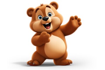 Obraz premium A cute cartoon brown bear waving its paw. This image can be used to depict friendliness, greetings, or wildlife illustrations.