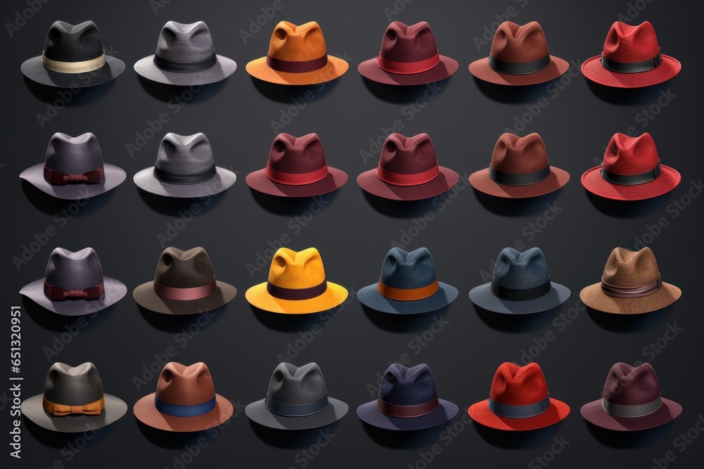 Aufkleber A collection of hats in various vibrant colors. Perfect for adding a pop of color to any outfit or event.