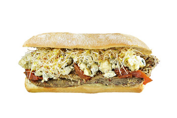 Sanduíche natural berinjela a milanesa , broto de feijão tomate seco e queijo