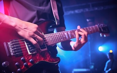 Fototapeta premium A musician on stage during a live performance. Generative AI