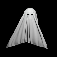 Scary Halloween ghost isolated on black background. 3D render illustration.