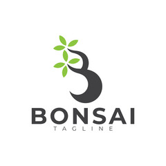 vector letter b bonsai logo in simple modern style