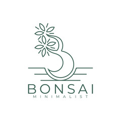 vector letter b bonsai logo with minimalist line concept idea