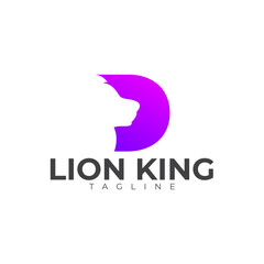 vector d letter logo with lion head negative space concept idea