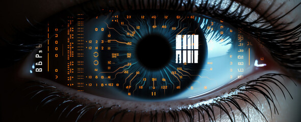 Close up of human eye with futuristic technology
 - obrazy, fototapety, plakaty