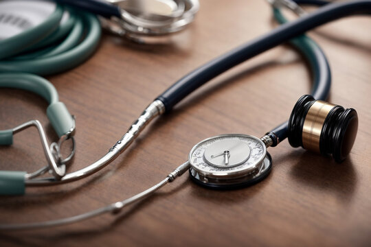 A stethoscope, a symbol of the medical profession, represents the protection and fairness of the law for doctors