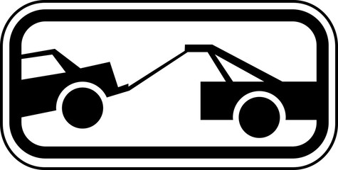 Vector graphic of a black usa tow away zone MUTCD highway sign. It consists of the silhouette of a tow truck and a car contained in a white rectangle