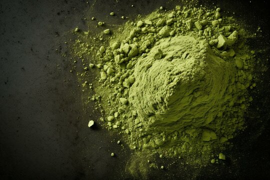 Overhead view of green tea powder on a plain surface. Generative AI