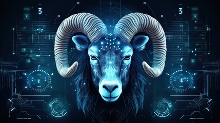 Futuristic Aries zodiac horoscope astrology symbol background. AI generated - obrazy, fototapety, plakaty