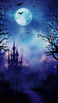 Watercolour Style Spooky Halloween Purple Night Sky Background