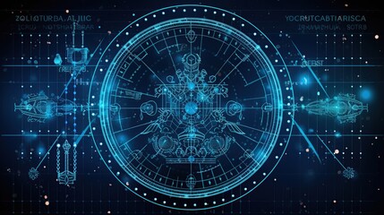 Futuristic Libra zodiac horoscope astrology symbol background. AI generated - obrazy, fototapety, plakaty