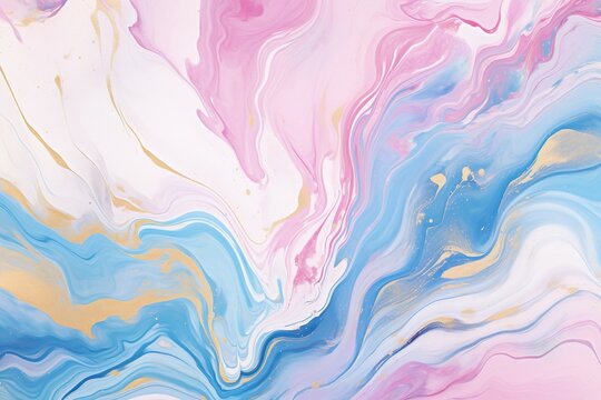 Abstract watercolor paint background illustration web design - Soft blue pink pastel color waves and gold lines, with liquid fluid marbled paper texture banner texture | Generative AI