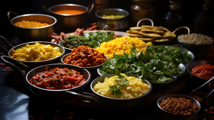 Traditional Indian cuisine, use of spices, milk, dairy products, but also meat and vegetables