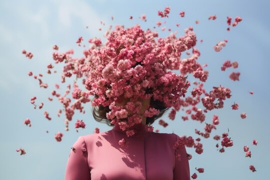portrait d'une femme &agrave; la t&ecirc;te de fleurs roses