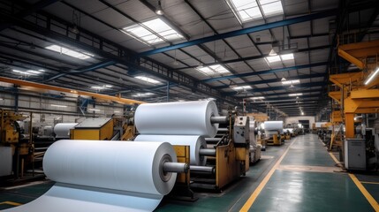 Factory production large rolls of thermal paper.