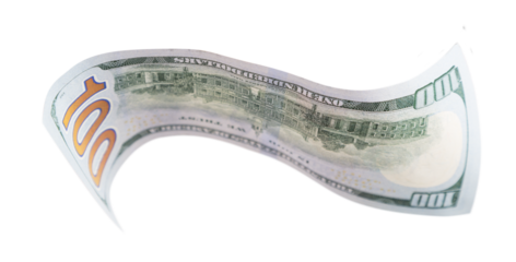 One Hundred Dollar Bill Falling or Floating on Empty Background - Transparent PNG.