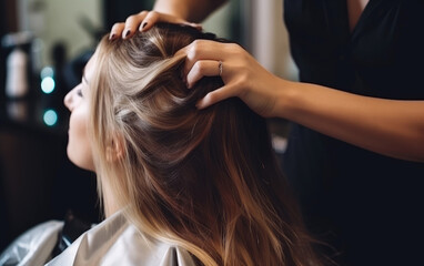 Fototapeta premium A hairstylist in a modern beauty salon. Generative AI