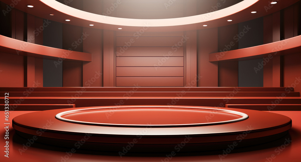 Poster red podium empty stage with light.