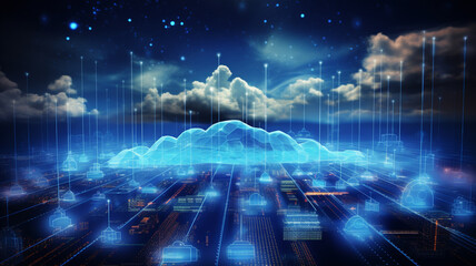 cloud computing with high tech icons in the center