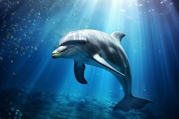 A beautiful dolphin swimming gracefully underwater. Generative AI