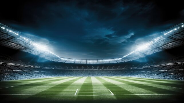 Football stadium with light, Field at night.