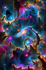 dark of night celestial star dust and clouds background colorful gen ai