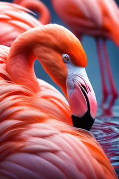 photo very realistic flamingo bird background lake gen ai