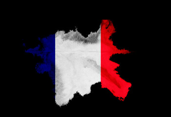 France flag illustration with painting effect on black background