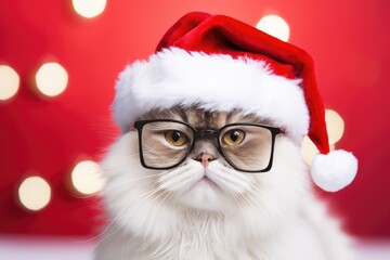 Festive Celebration cat with a Red Santa Hat and Christmas Decorations