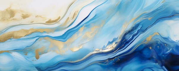 Abstract marble marbled ink painted painting texture luxury background banner - Blue waves swirls...