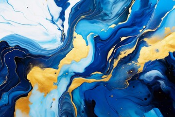 Abstract marble marbled ink painted painting texture luxury background banner - Blue waves swirls...